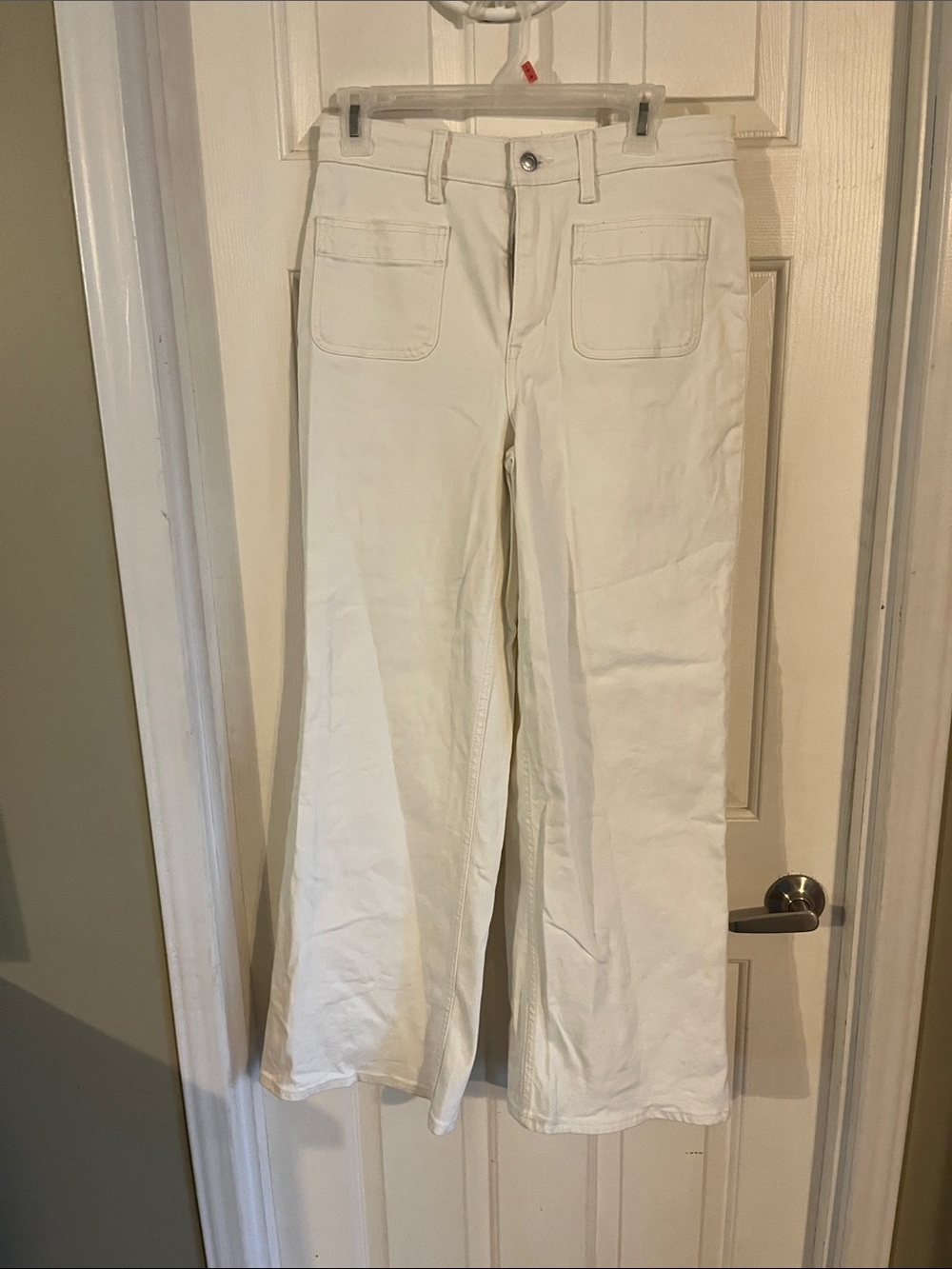 Women's Wide-Leg Cotton Pants in Off-White  size 6 short
